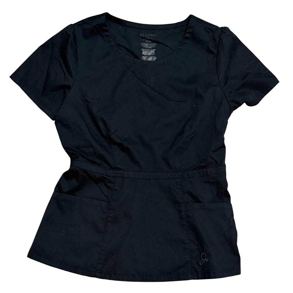 Jaanuu Womens Black Scrub Top Short Sleeve Side Zip Medical Uniform XS